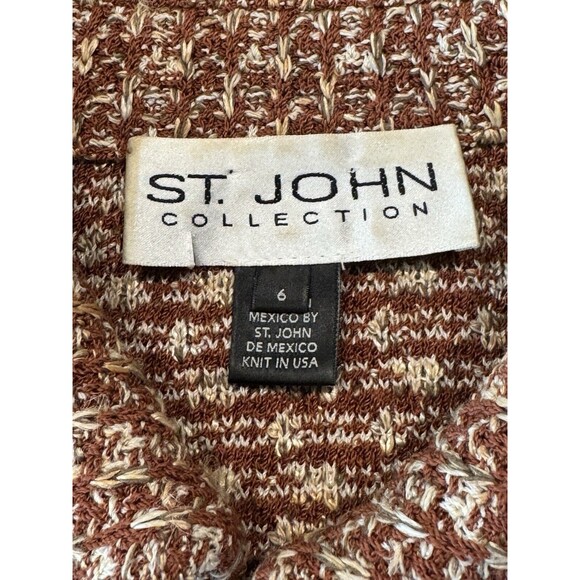 St. John Knit Painterly Tweed Boucle Jacket Women’s Sz 6 Russet Fringe Full Zip - Picture 4 of 12